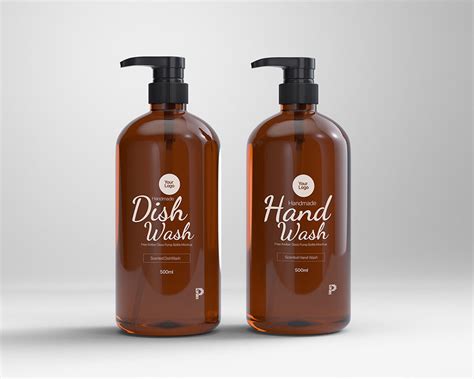 Download Amber Plastic Bottle with Treatment Pump Mockup